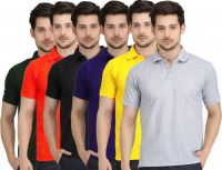Krazy Katz Solid Men's Polo Neck Multicolor T-Shirt(Pack of 6)