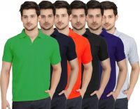 Krazy Katz Solid Men's Polo Neck Multicolor T-Shirt(Pack of 6)