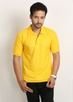 Larwa Solid Men's Polo Neck Yellow T-Shirt