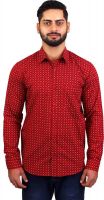 LEAF Men's Printed Casual Maroon, White, Red Shirt
