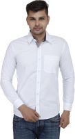 LEAF Men's Self Design Casual White, Black Shirt