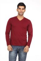 Leana Solid Men's V-neck Maroon T-Shirt