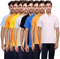 Lemon & Vodka Solid Men's Polo Neck Multicolor T-Shirt(Pack of 8)