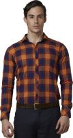 Lisova Men's Checkered Casual Orange Shirt