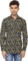 Lowcha Men's Printed Casual Dark Blue, Yellow Shirt