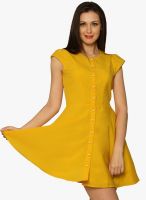 Miss Chase Yellow Colored Solid Skater Dress