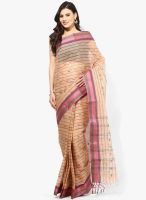 Mmantra Beige Striped Cotton Saree