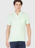 Mufti Green Solid Henley T-Shirts