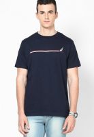 Nautica Navy Blue Solid Round Neck T-Shirts