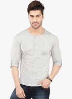 Nick & Jess Grey Milange Solid Henley T-Shirt