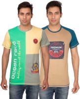 Ocean Race Graphic Print Men's Round Neck Brown, Green T-Shirt(Pack of 2)