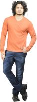 Oviyon Solid Men's V-neck Orange T-Shirt