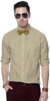 People Men's Solid Casual Beige Shirt