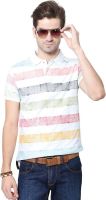 People Striped Men's Polo Neck White T-Shirt