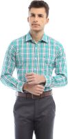 Peter England Men's Checkered Casual White, Green Shirt