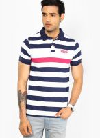 Peter England Navy Blue Solid Polo T-Shirts