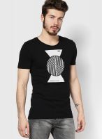 RVLT Black Round Neck T-Shirt With One Color Print