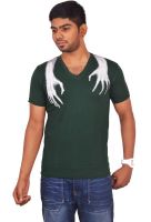 Rogue Printed Men's V-neck Green T-Shirt
