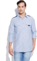 Silly People Men's Solid Casual Blue Shirt