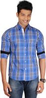 Sleek Line Men's Checkered Casual Blue Shirt