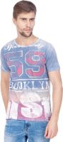 Slub Printed Men's Round Neck Multicolor T-Shirt