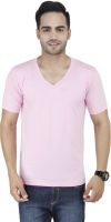 Stylogue Solid Men's V-neck Pink T-Shirt