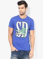 Superdry Blue Solid Round Neck T-Shirts