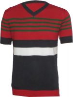 Tick Lish Striped Men's V-neck Red, Green, Black T-Shirt