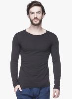 Tinted Black Solid Round Neck T-Shirt