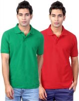Top Notch Solid Men's Polo Neck Green, Red T-Shirt(Pack of 2)
