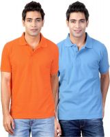 Top Notch Solid Men's Polo Neck Orange, Blue T-Shirt(Pack of 2)