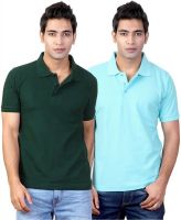 Top Notch Solid Men's Polo Neck Green, Blue T-Shirt(Pack of 2)