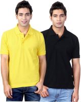 Top Notch Solid Men's Polo Neck Yellow, Black T-Shirt(Pack of 2)