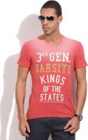 United Colors of Benetton Printed Men's Round Neck Pink T_Shirt