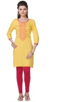 Varanga Casual Embroidered Women's Kurti(Yellow)