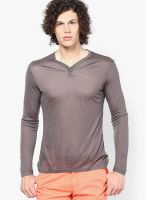 WYM Dark Grey Solid Henley T-Shirts