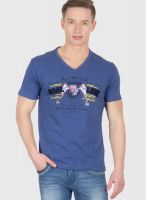 Wilkins & Tuscany Blue Printed V Neck T-Shirts