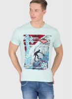 Wilkins & Tuscany Light Blue Printed Round Neck T-Shirts