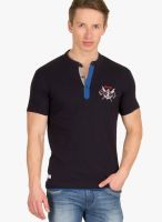 Wilkins & Tuscany Navy Blue Solid Henley T-Shirts