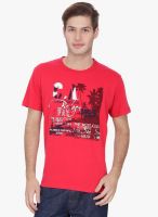 Wilkins & Tuscany Red Printed Round Neck T-Shirt