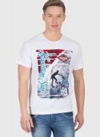 Wilkins & Tuscany White Printed Round Neck T-Shirts