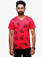 Yepme Red Printed V Neck T-Shirt