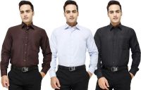 Yuva Men's Solid Formal Brown, Light Blue, Black Shirt(Pack of 3)