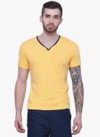 Alley Men Yellow Solid V Neck T-Shirt