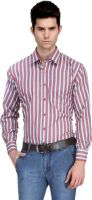 Ausy Men's Striped Formal Maroon Shirt