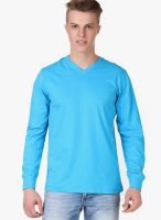 Aventura Outfitters Aqua Blue Solid V Neck T-Shirts