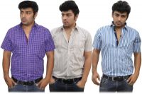 BK Black Men's Striped Casual Blue, White, Purple Shirt(Pack of 3)