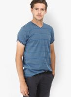 Basics Blue Striped V Neck T-Shirts