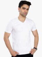 Bongio White Solid V Neck T-Shirt