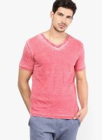 Breakbounce Pink Solid V Neck T-Shirts